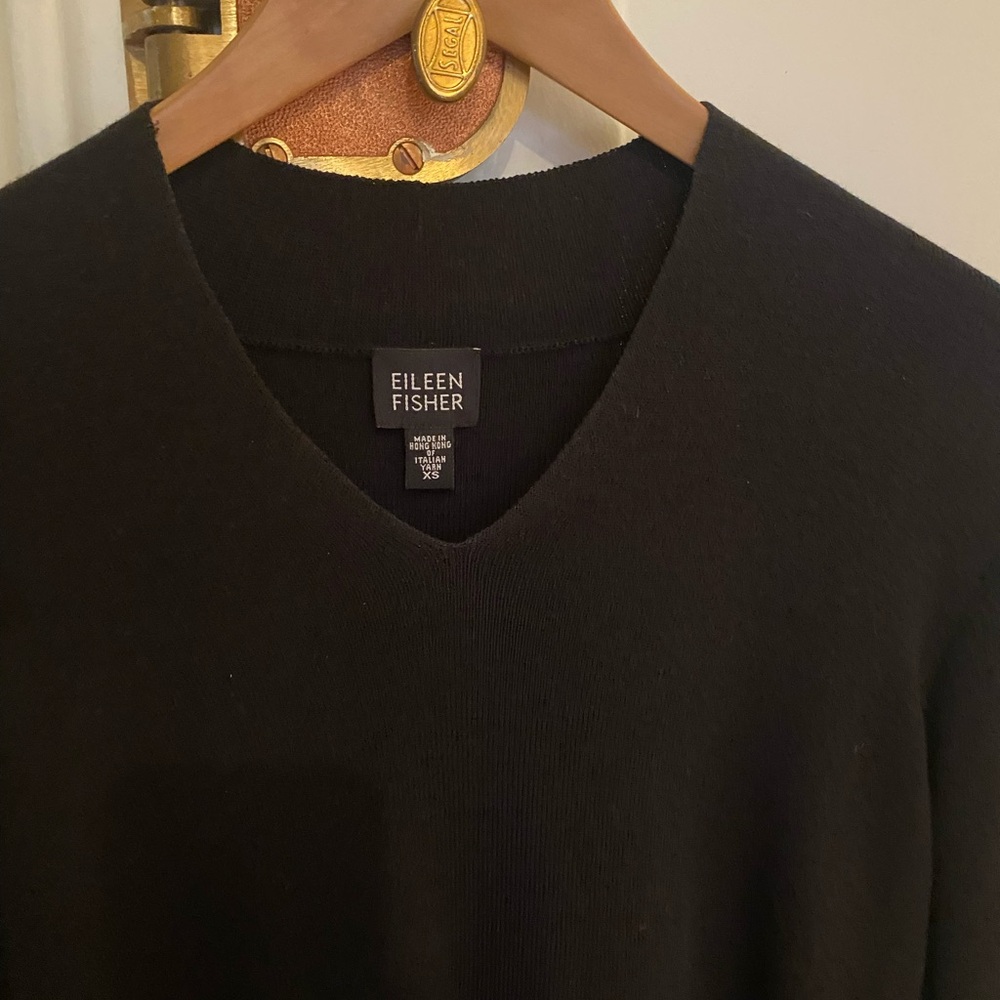 Eileen Fisher black Marino Wool V-Neck Sweater